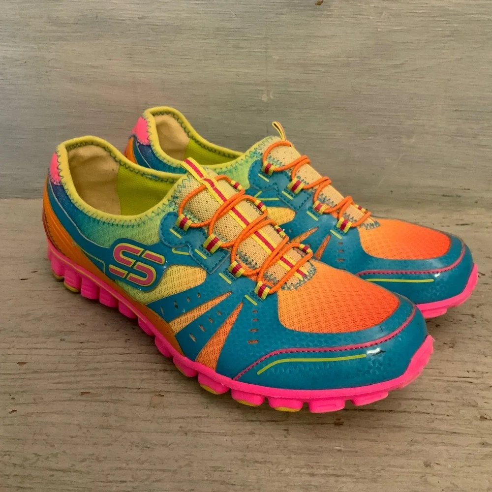 Skechers Flex Running Wild Vibrant Multicolor Bungee Athletic Sneakers 10 GC
